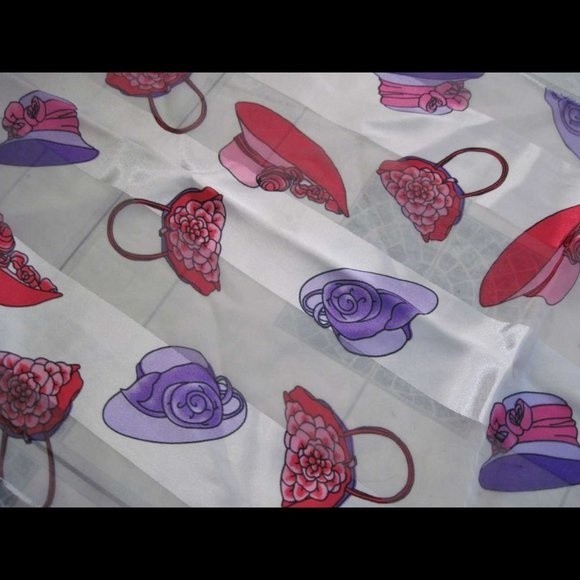Fashionable Pink & Purple Hats & Purses White Background Silky Polyester Scarf - Picture 5 of 6